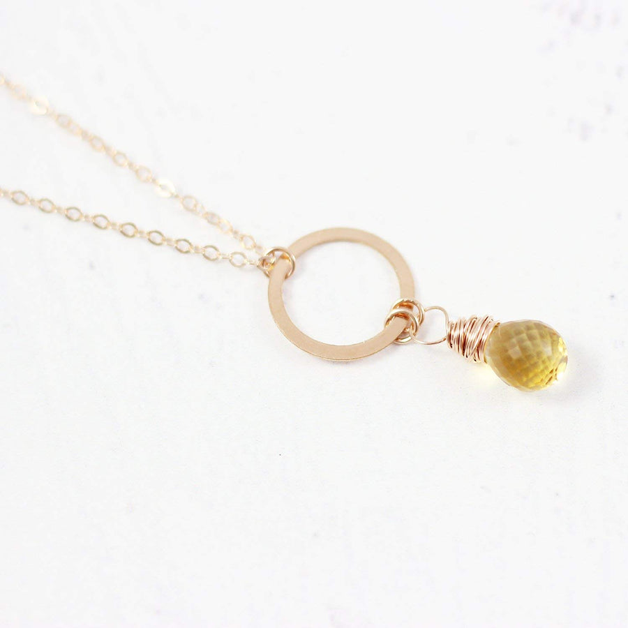 Yellow Citrine Teardrop Rose Gold Necklace