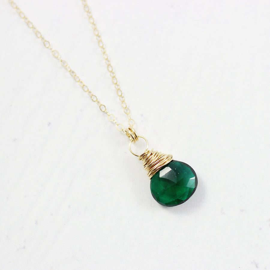 Dark Green Quartz Gold Filled Stone Necklace