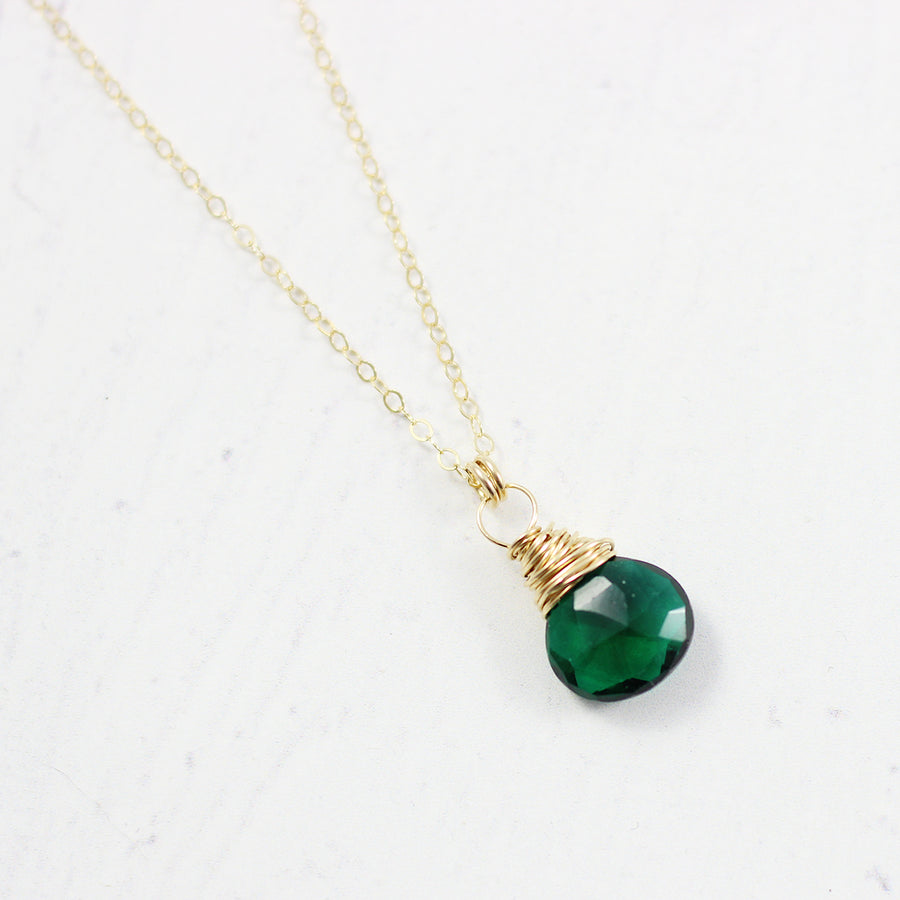 Dark Green Quartz Gold Filled Stone Necklace