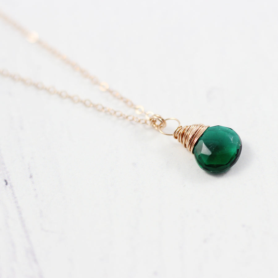 Dark Green Quartz Rose Gold Stone Necklace