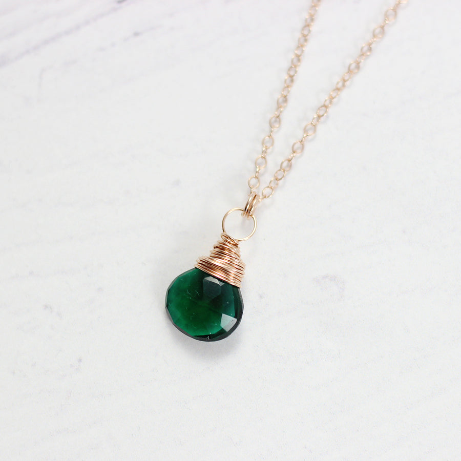 Dark Green Quartz Rose Gold Stone Necklace