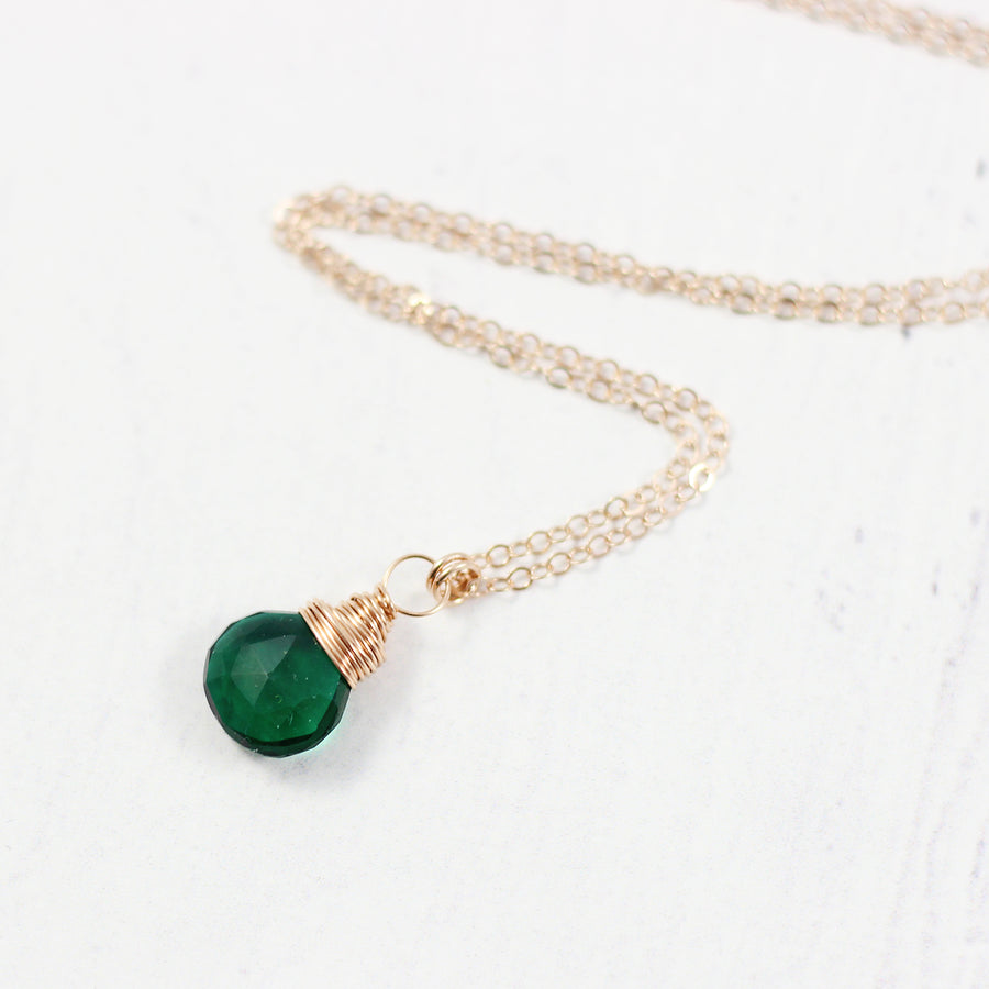 Dark Green Quartz Rose Gold Stone Necklace