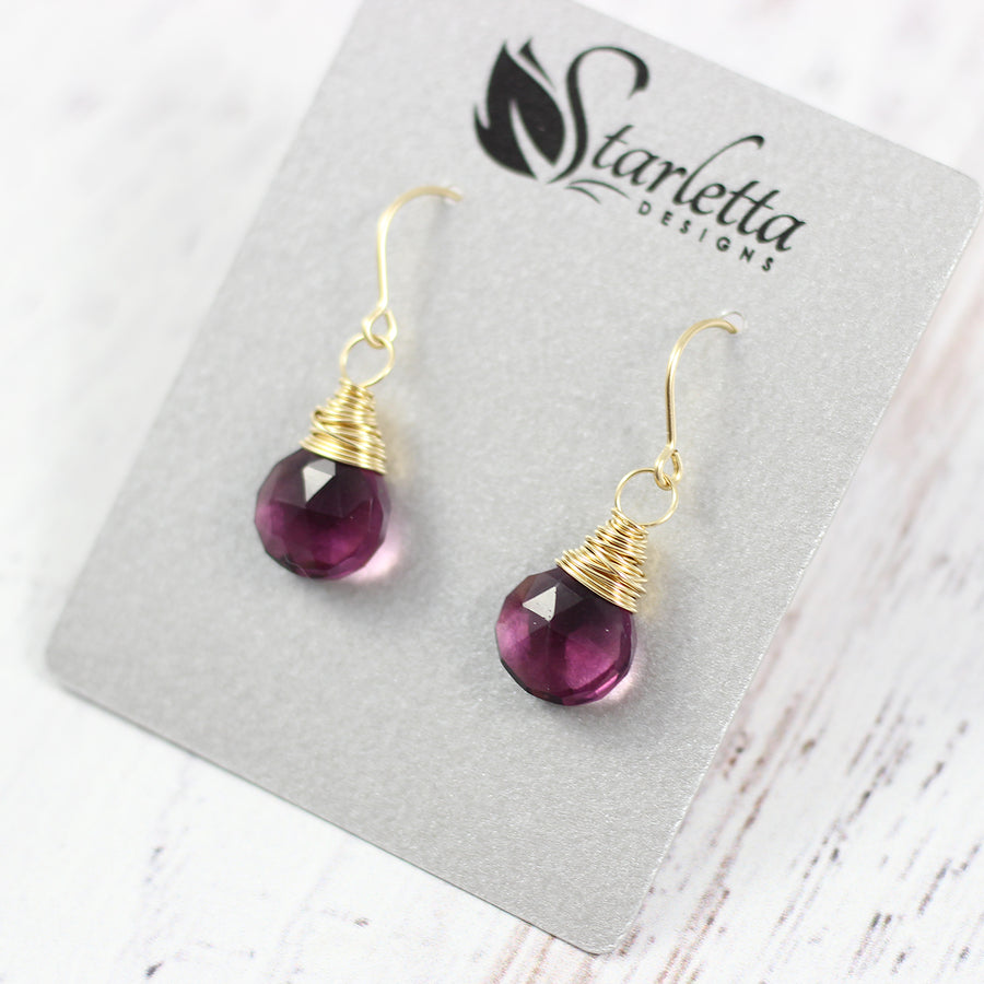 Dark Purple Quartz Gold Filled Dangle Earrings