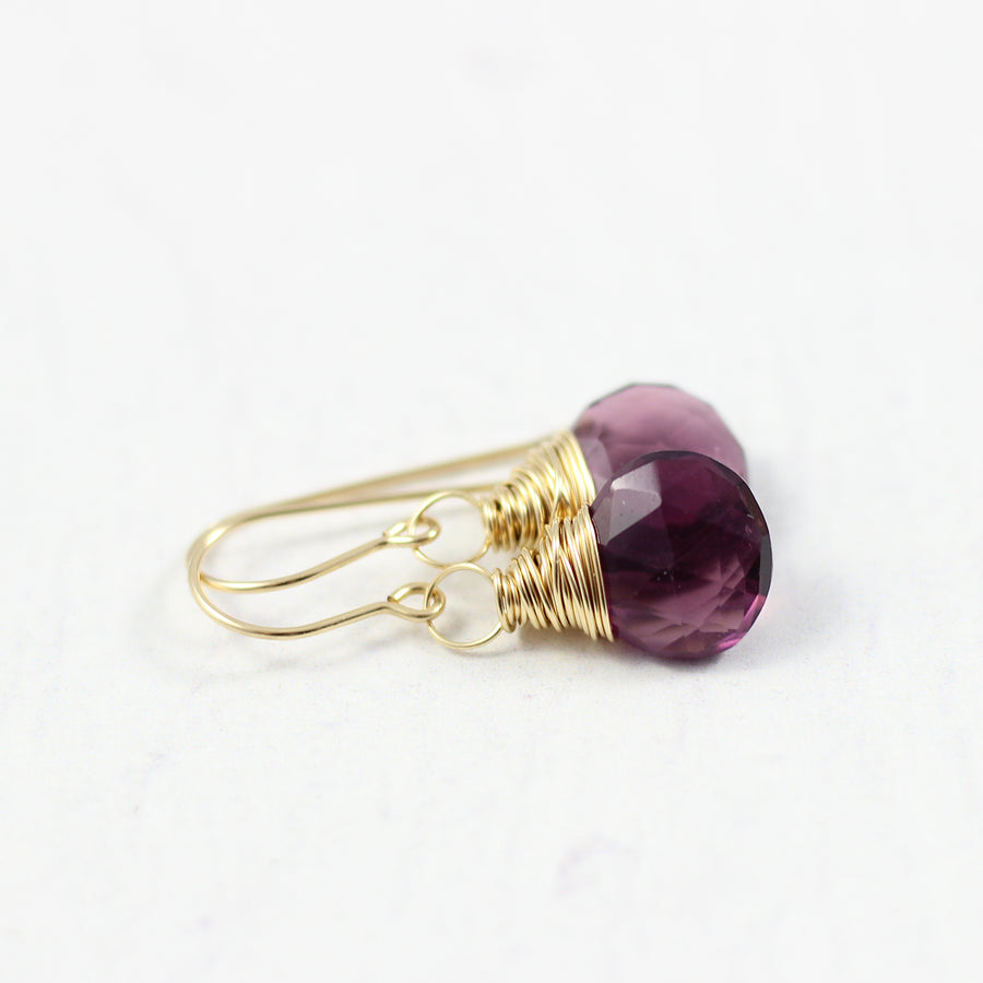 Dark Purple Quartz Gold Filled Dangle Earrings