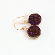 Dark Metallic Purple Druzy Rose Gold Earrings