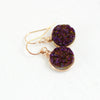 Dark Metallic Purple Druzy Rose Gold Earrings