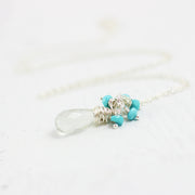Green Amethyst and Turquoise Silver Pendant Necklace