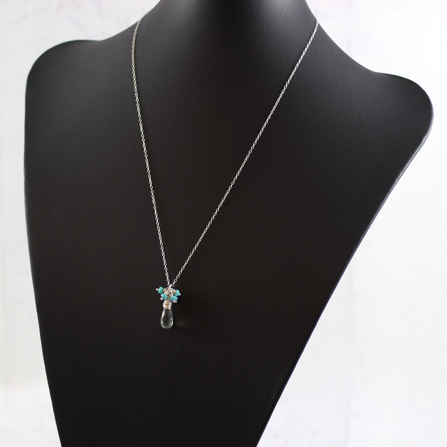 Green Amethyst and Turquoise Silver Pendant Necklace