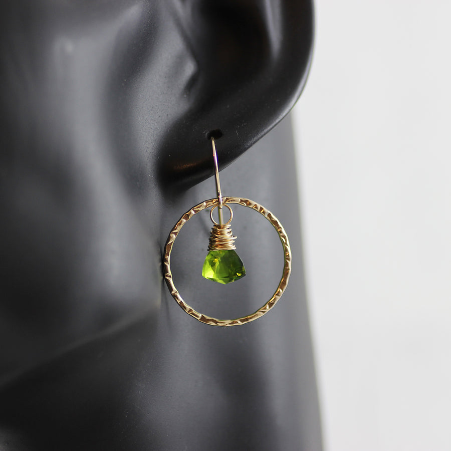 Green Quartz Gemstone Gold Filled Hoop Earrings