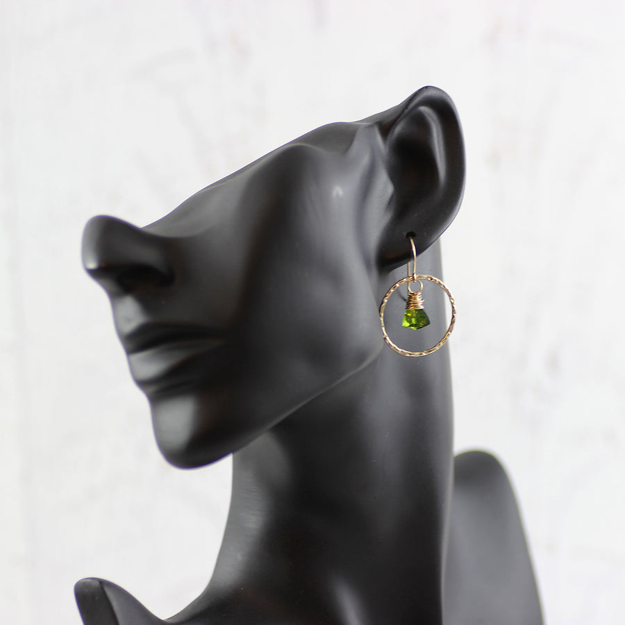 Green Quartz Gemstone Gold Filled Hoop Earrings