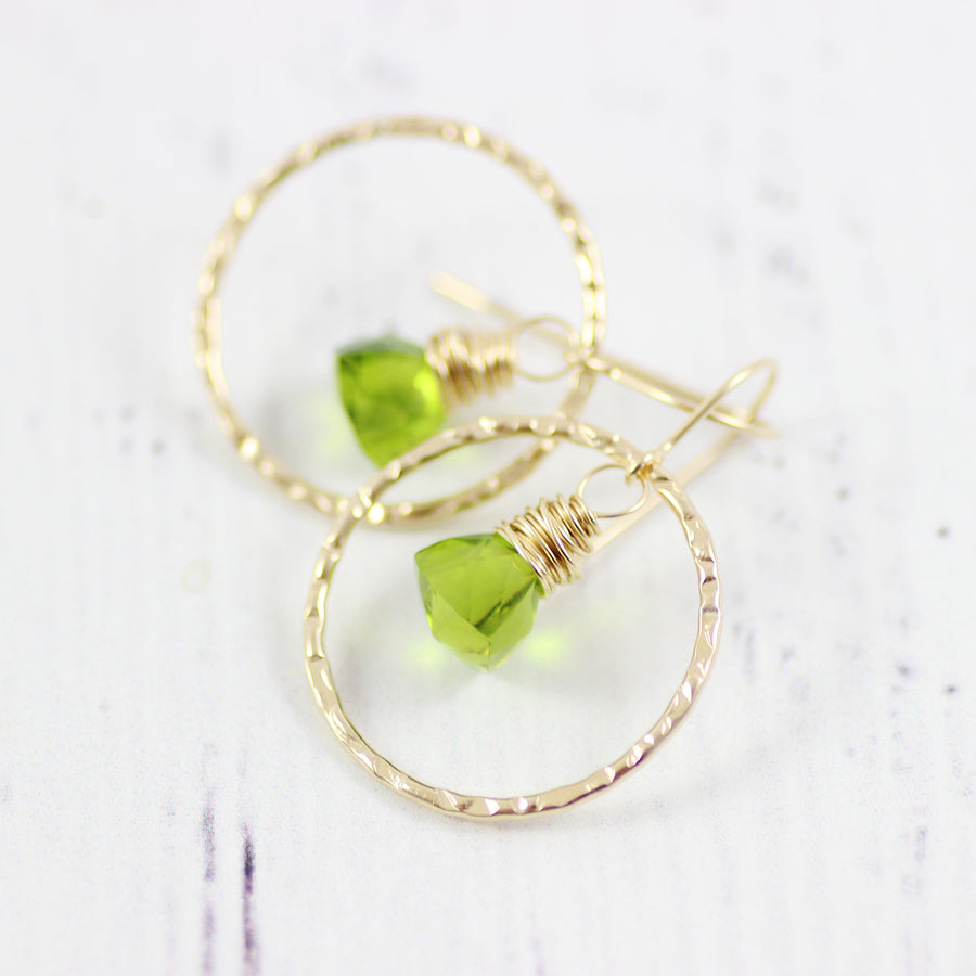 Green Quartz Gemstone Gold Filled Hoop Earrings