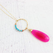 Pink and Turquoise Gold Filled Gemstone Necklace