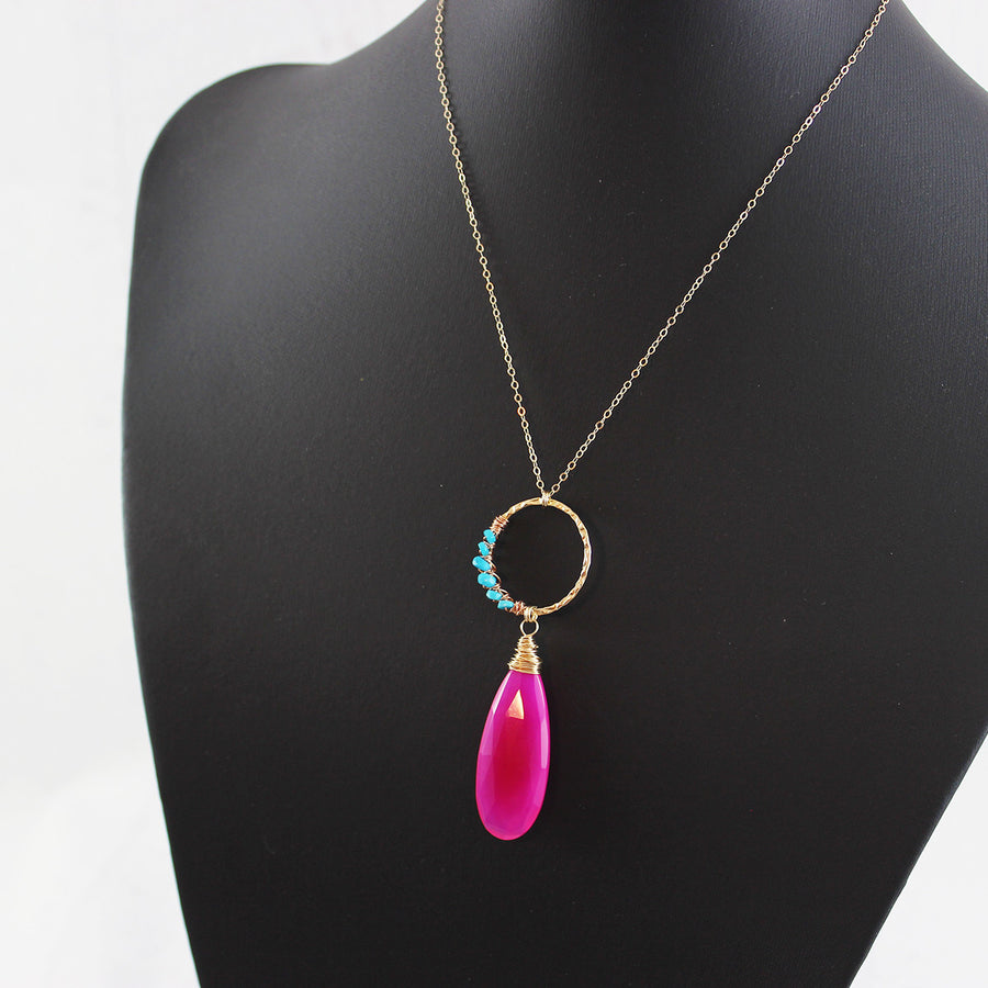 Pink and Turquoise Gold Filled Gemstone Necklace