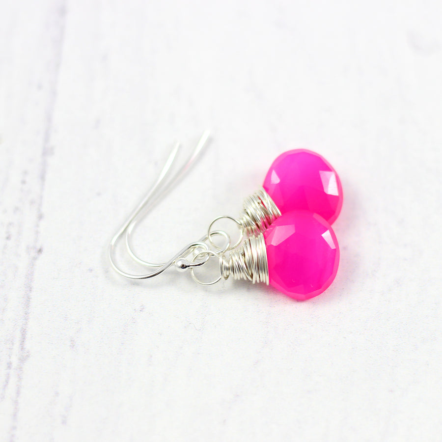 Hot Pink Chalcedony Sterling Silver Earrings