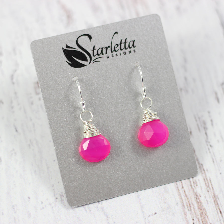 Hot Pink Chalcedony Sterling Silver Earrings