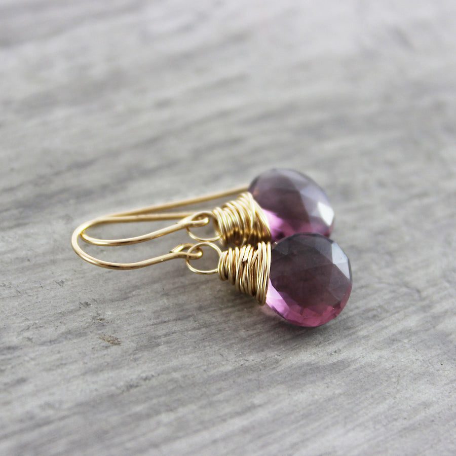 Dark Purple Quartz Gold Filled Dangle Earrings