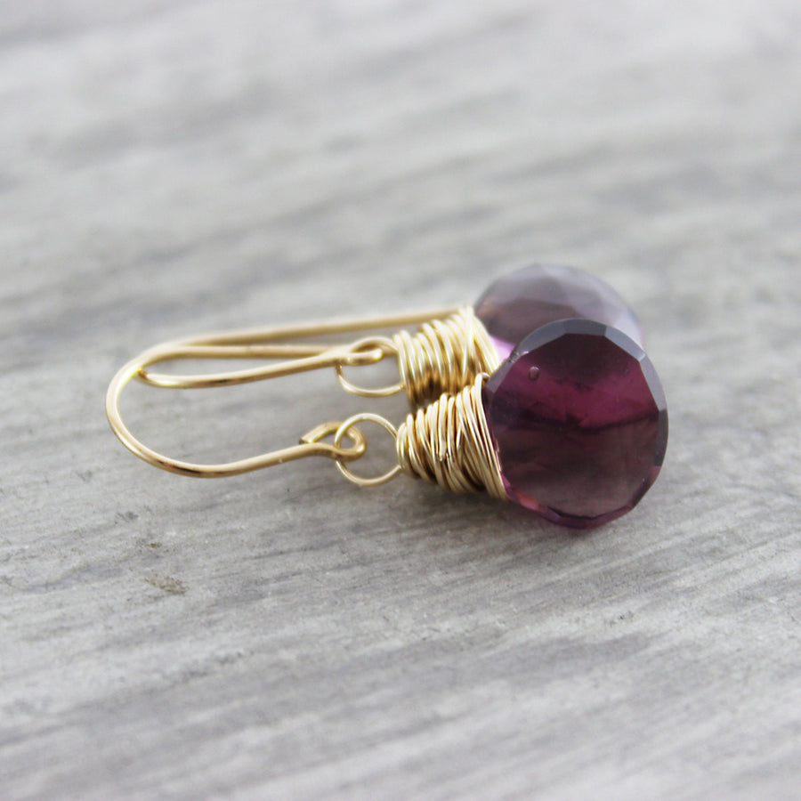 Dark Purple Quartz Gold Filled Dangle Earrings