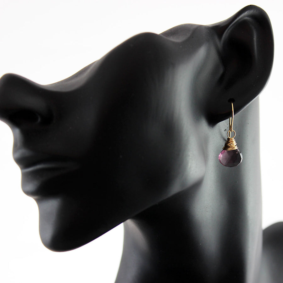 Dark Purple Quartz Gold Filled Dangle Earrings