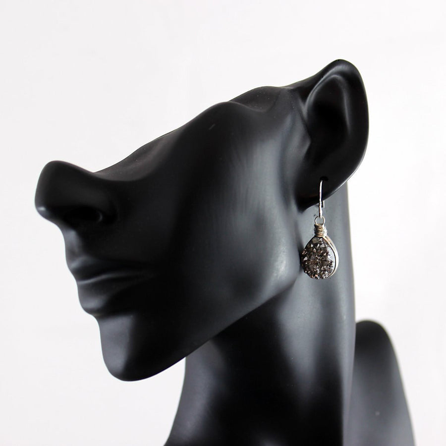 Sterling Silver Druzy Teardrop Earrings