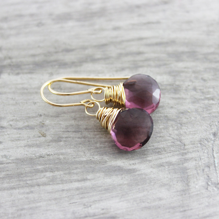 Dark Purple Quartz Gold Filled Dangle Earrings