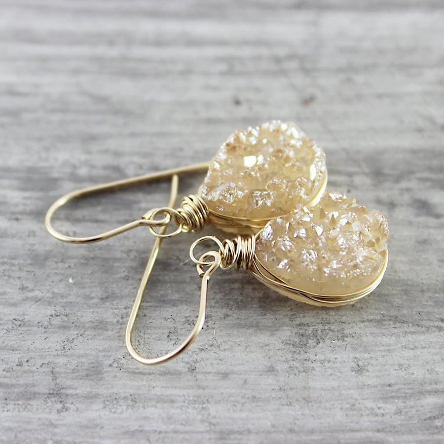 Champagne Druzy Gold Teardrop Earrings