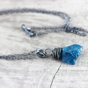 Raw Blue Apatite Oxidized Silver Necklace