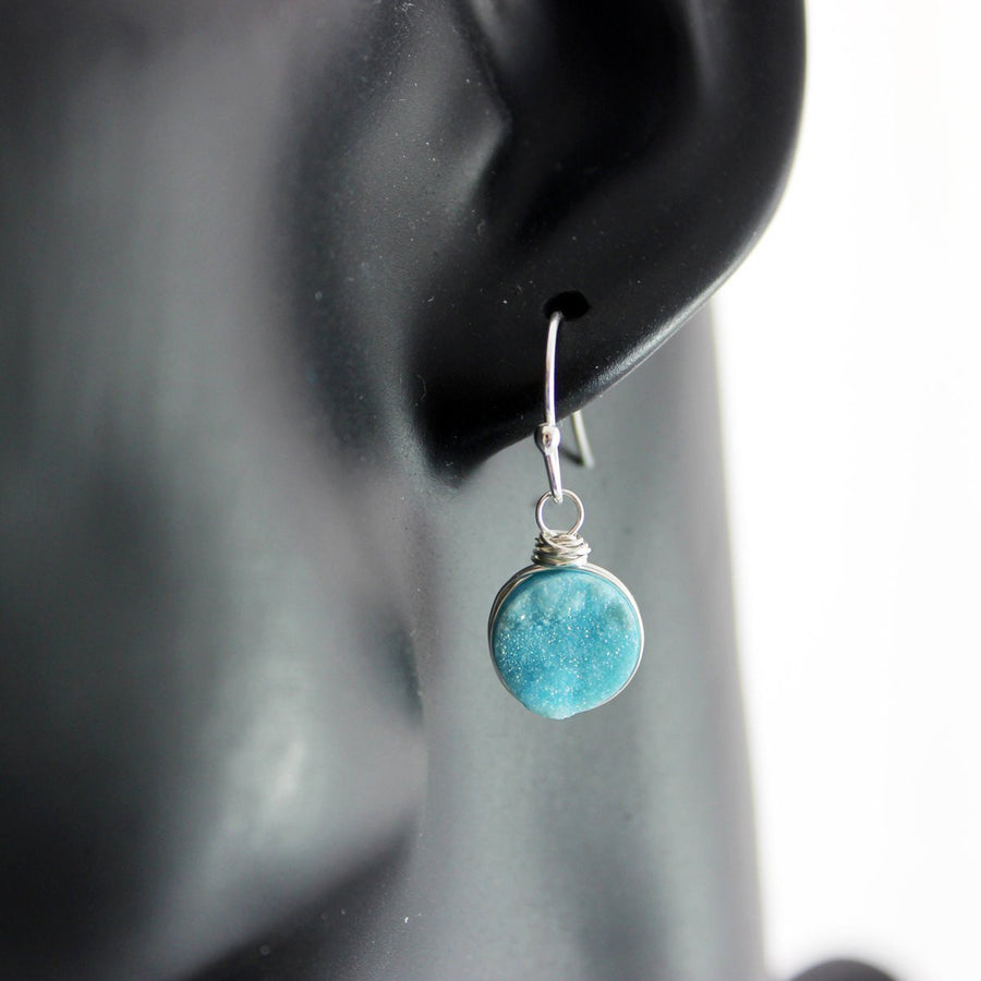 Light Sky Blue Druzy Sterling Silver Earrings