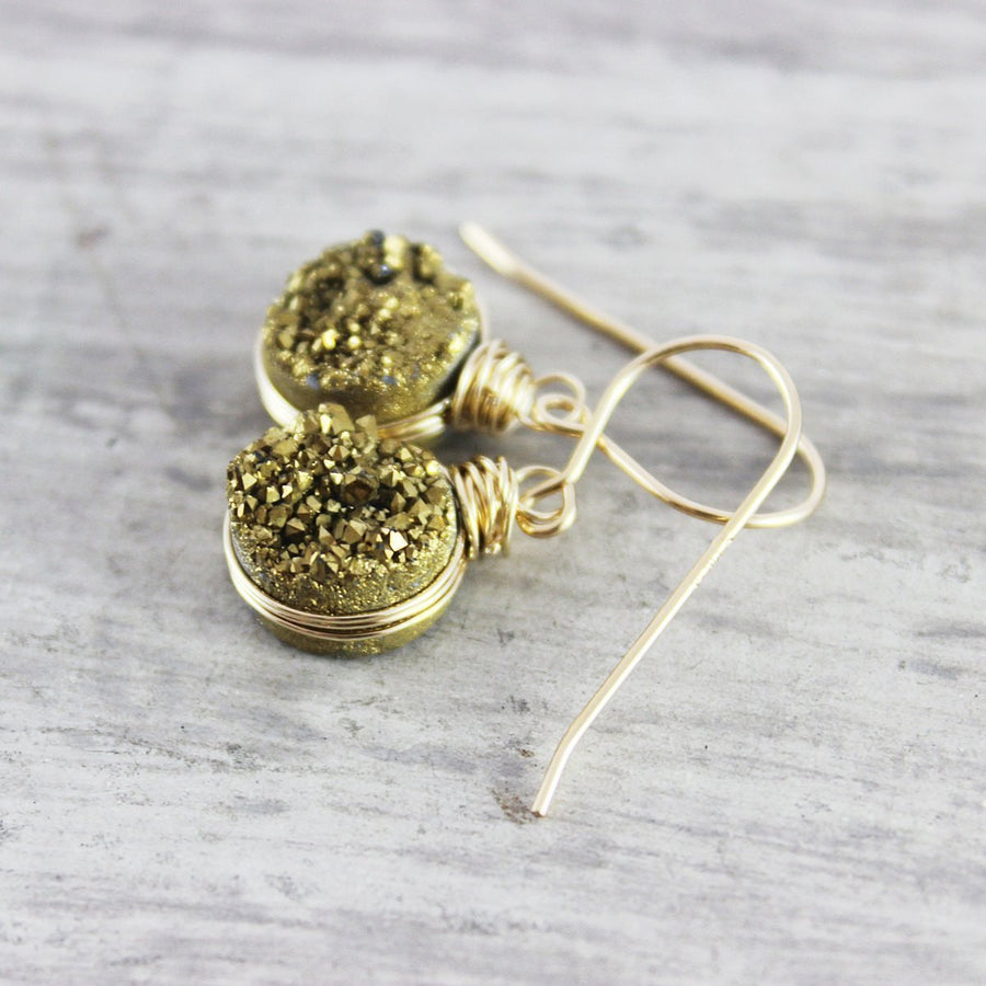 Druzy Geode Gold Circle Earrings
