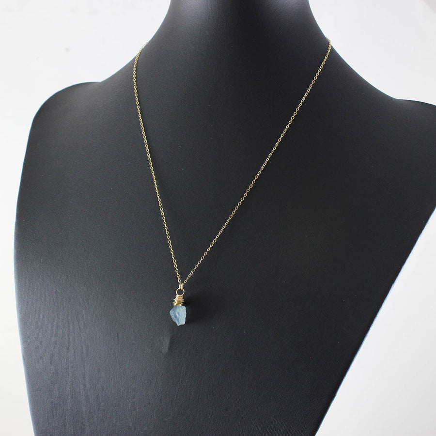 Blue Aquamarine Gemstone Gold Filled Raw Stone Necklace