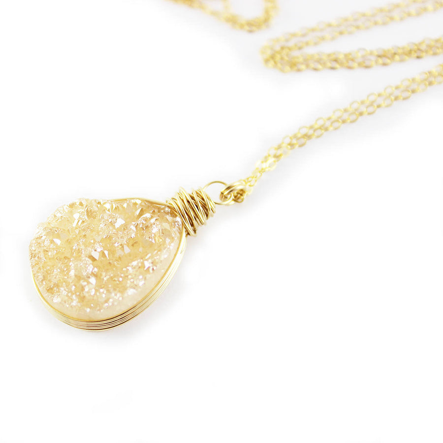 Light Champagne Druzy Gold Teardrop Necklace