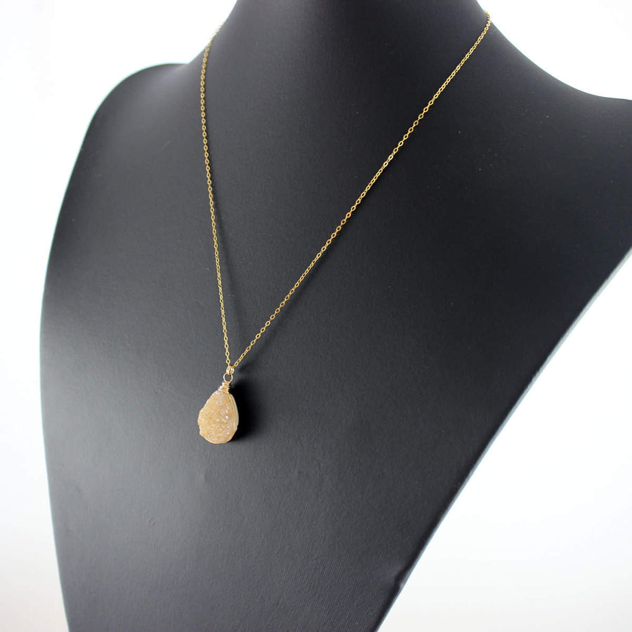 Light Champagne Druzy Gold Teardrop Necklace