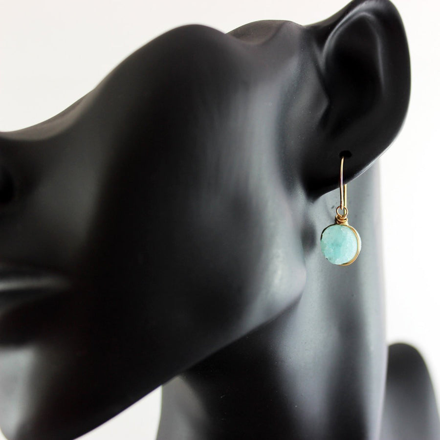 Sky Blue Druzy Gold Circle Earrings