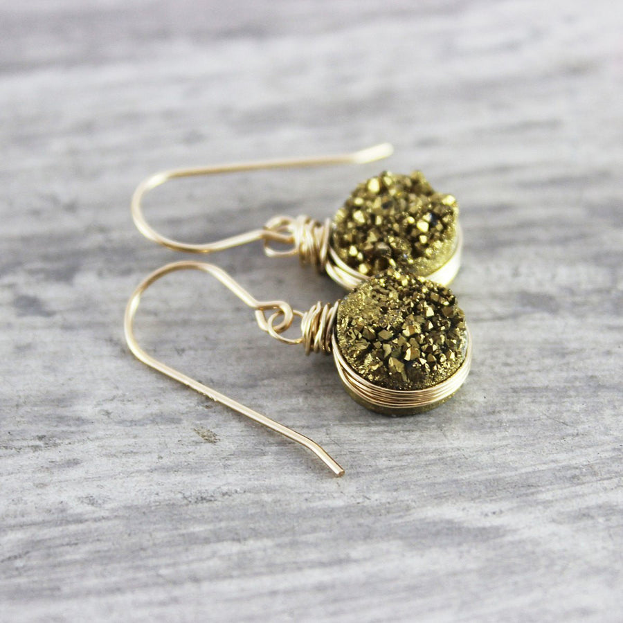Druzy Geode Gold Circle Earrings