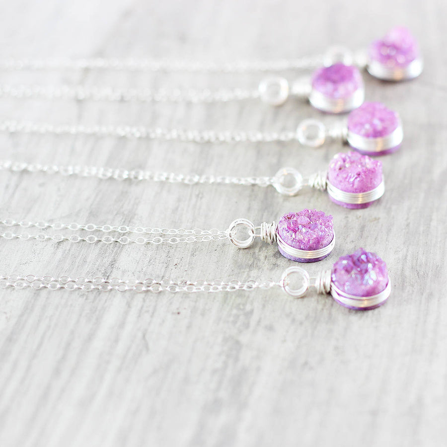 Fuchsia Druzy Sterling Silver Necklace