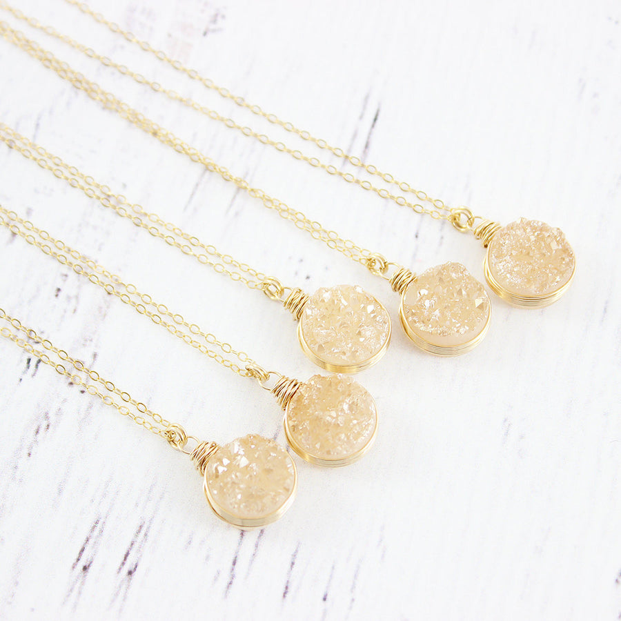 Champagne Druzy Gold Circle Necklace