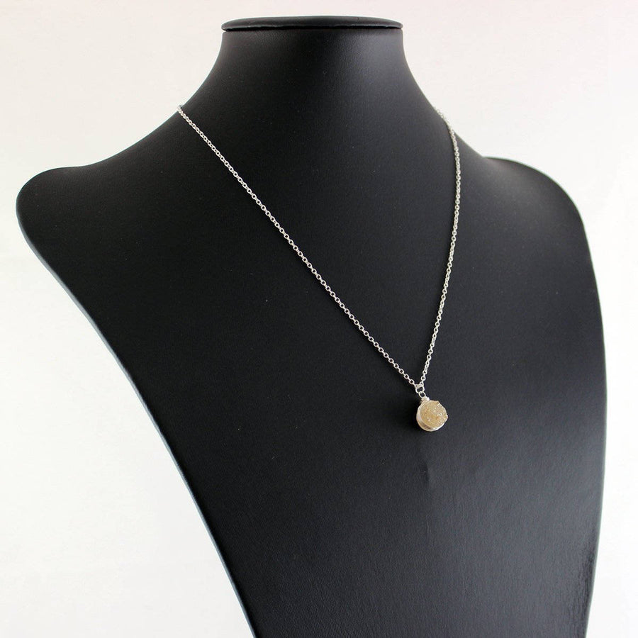 Champagne Druzy Sterling Silver Circle Necklace