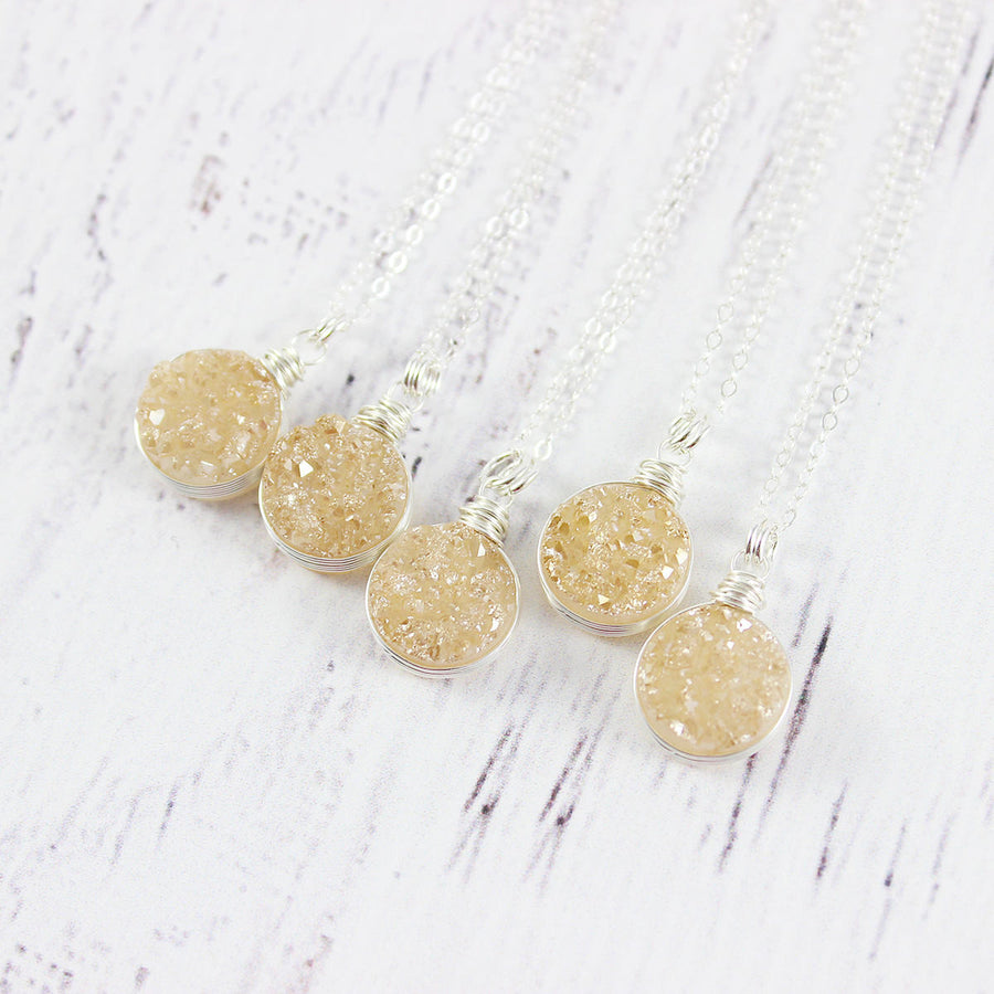 Champagne Druzy Sterling Silver Circle Necklace
