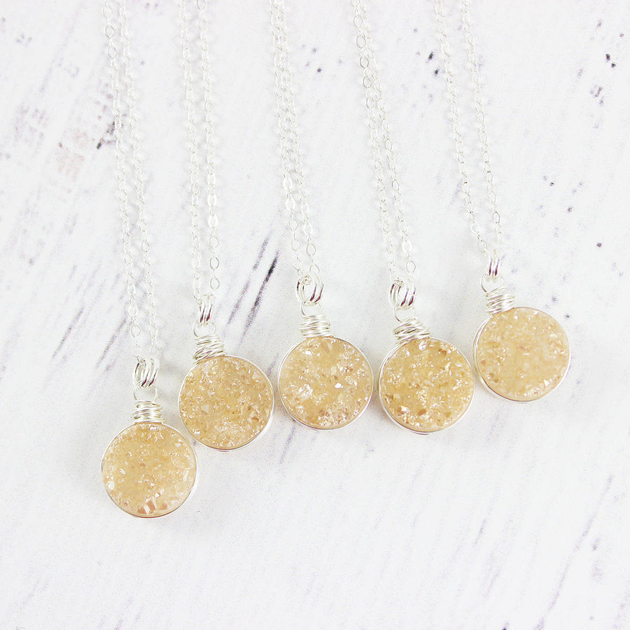 Champagne Druzy Sterling Silver Circle Necklace