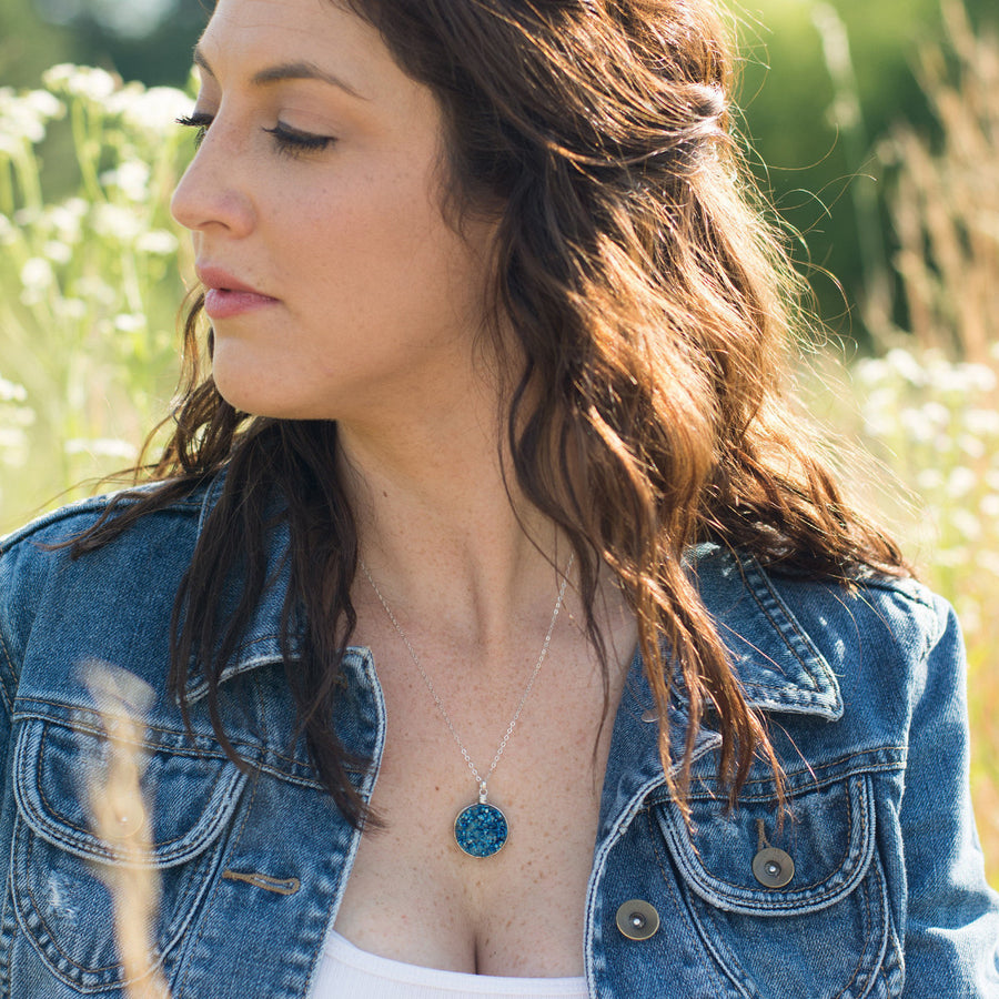 Large Druzy Geode Sterling Silver Necklace