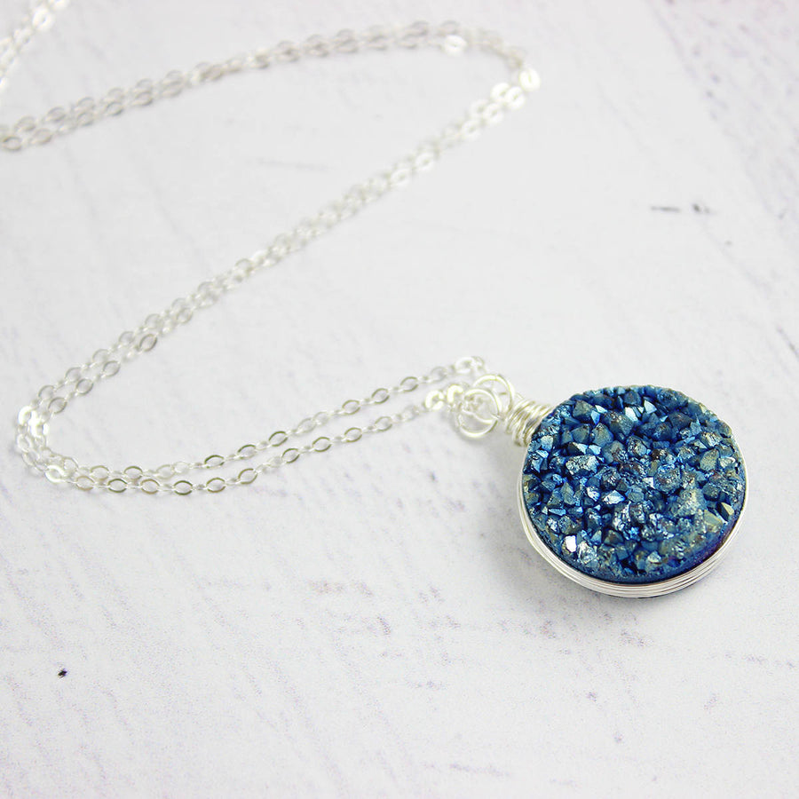 Large Druzy Geode Sterling Silver Necklace