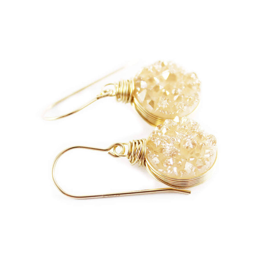 Champagne Druzy Gold Circle Earrings