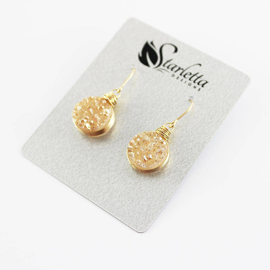 Champagne Druzy Gold Circle Earrings