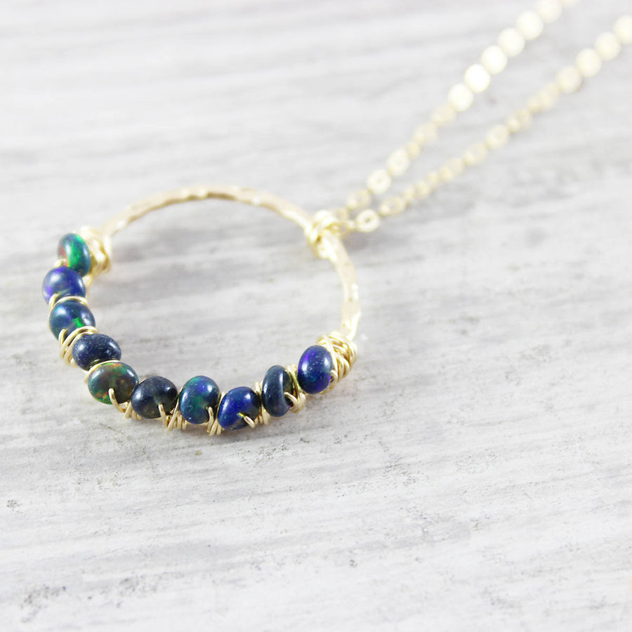 Opal Gemstone Gold Circle Pendant Necklace