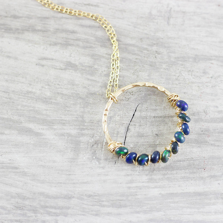 Opal Gemstone Gold Circle Pendant Necklace