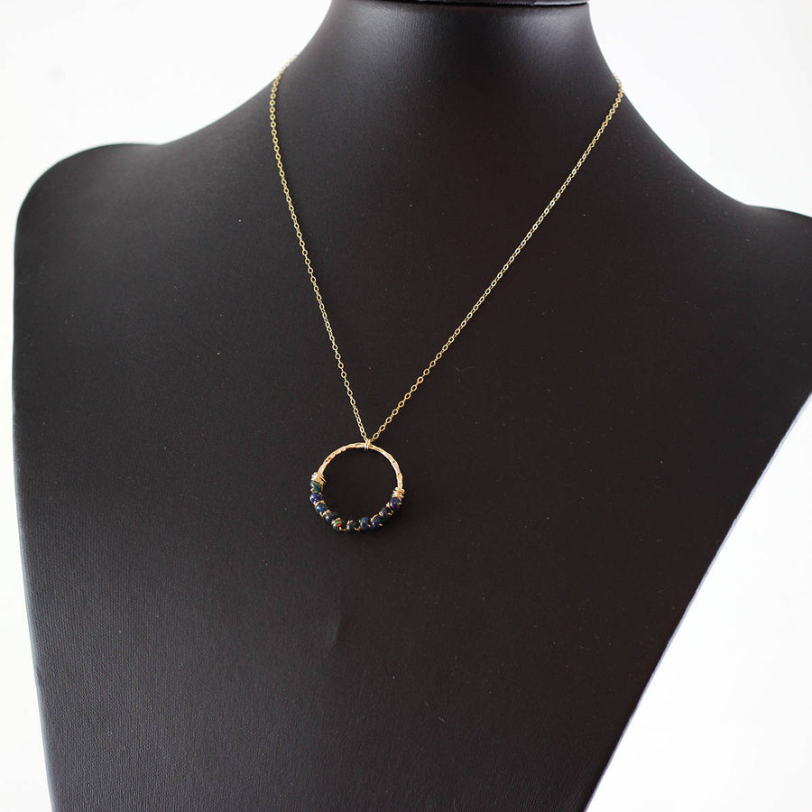 Opal Gemstone Gold Circle Pendant Necklace