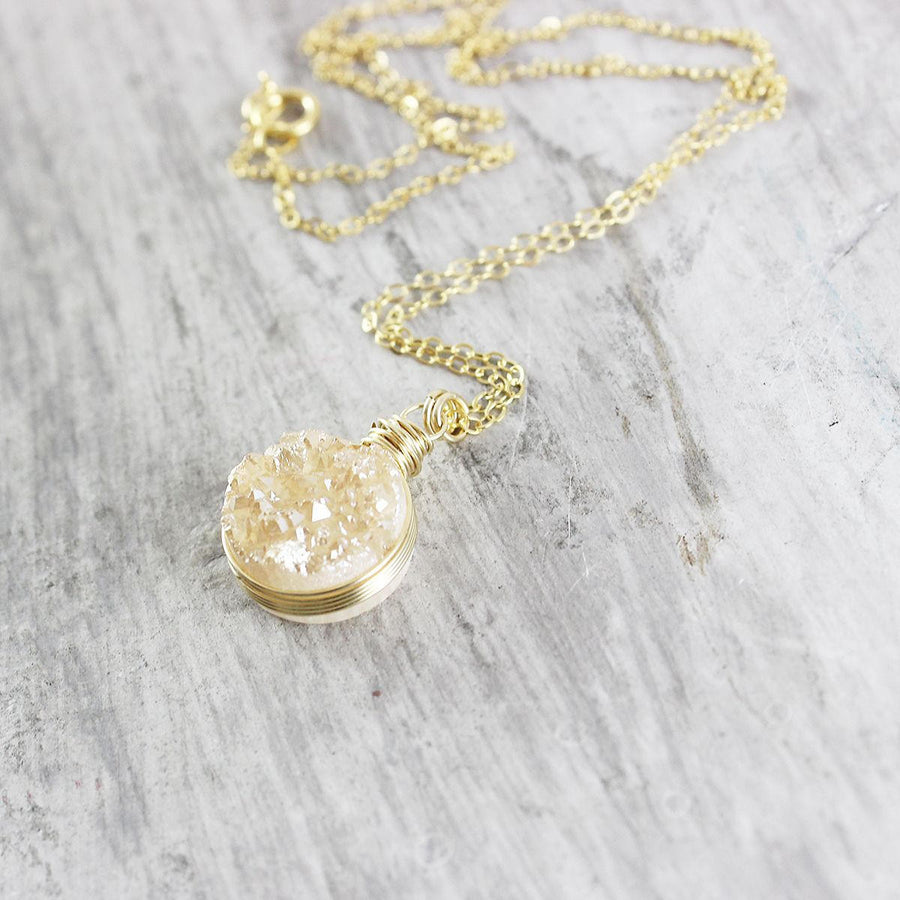 Light Champagne Druzy Gold Circle Necklace