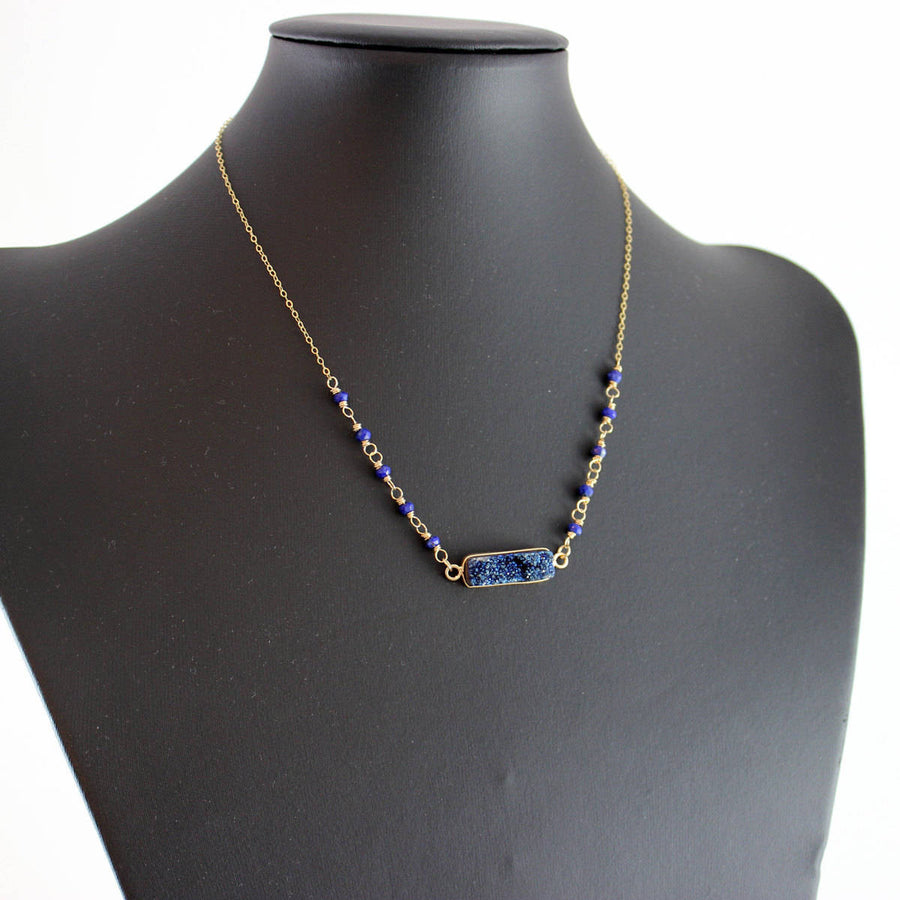 Dark Blue Druzy Bar Necklace - As Worn on Baby Daddy