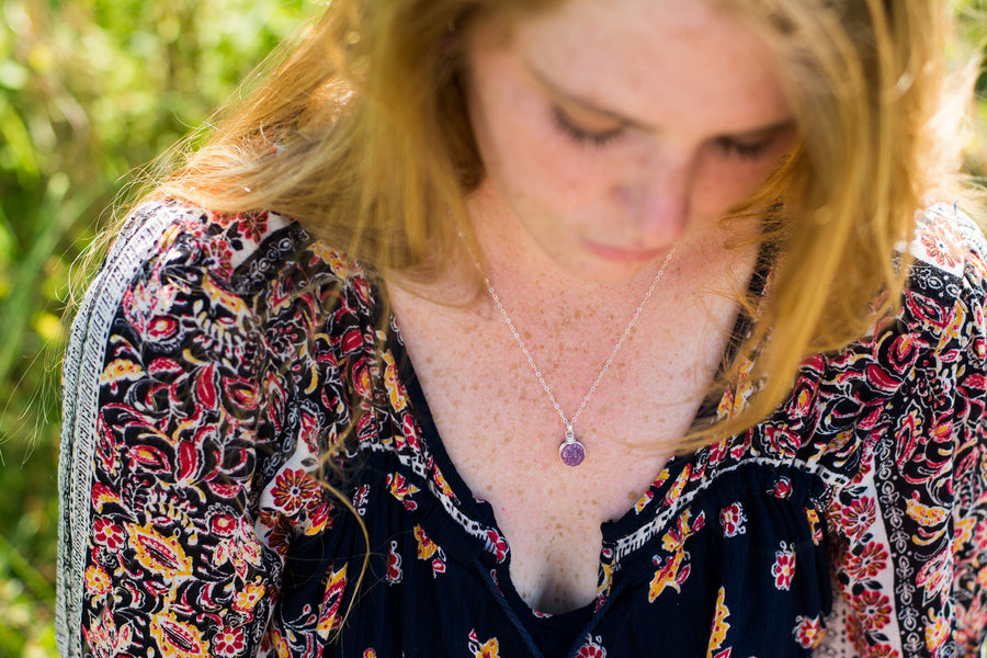 Fuchsia Druzy Sterling Silver Necklace