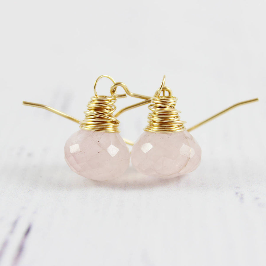 Pink Rose Quartz Gold Filled Earrings