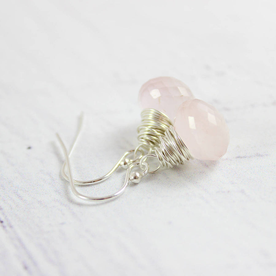 Pink Rose Quartz Sterling Silver Earrings